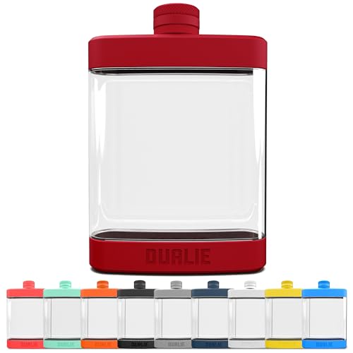 DUALIE 8 oz Hip Flask for Liquor - Shatterproof Alcohol Flasks with Clear Tritan Plastic and Silicone Grip - Flask Gift for Men & Women - Burnt Red - color: Burnt Red