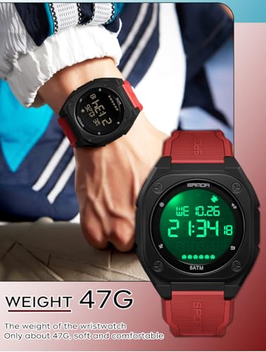 FANMIS Men's Digital Sports Watch Big Face Stopwatch Outdoor Rubber Strap - color: Red