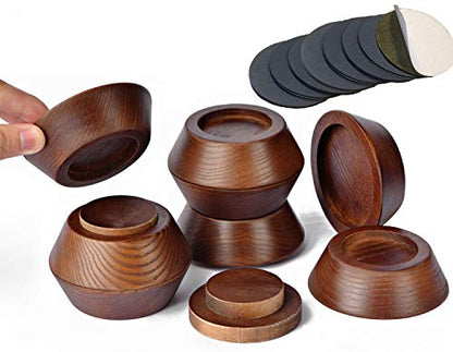 FASONLA Bed Risers, Furniture Risers (Set of 8-Height 1") Can be Adjusted to 2'' 3''or 4'', Lifts Furniture Risers, Solid Natural Wood Risers, Non-Slip Recessed Hole (Walnut Color) - color: Walnut Color