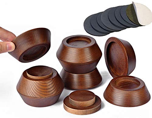 FASONLA Bed Risers, Furniture Risers (Set of 8-Height 1") Can be Adjusted to 2'' 3''or 4'', Lifts Furniture Risers, Solid Natural Wood Risers, Non-Slip Recessed Hole (Walnut Color) - color: Walnut Color