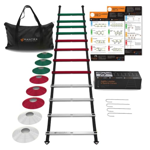 Agility Ladder Set, 12-Rung Speed Ladder + Training Cones, Soccer Training Equipment, Footwork Drills Kit, Speed & Agility Equipment, Football Practice Equipment, Basketball Gear - color: Green, Red and White