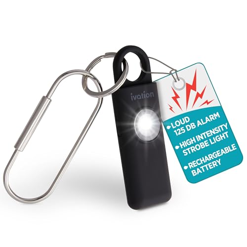 Ivation Personal Rechargeable SOS Alarm, Pocket Size Loud 130dB Sound Safety Siren & LED Panic Strobe Light with Carabiner Keychain Clip for Women, Children & Seniors, Black - color: Black