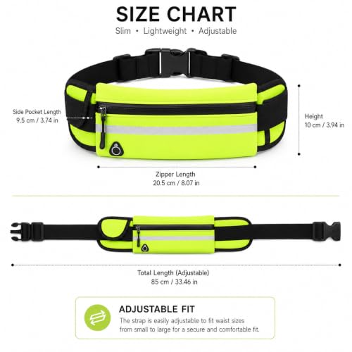 Slim Running Belt Fanny Pack, Adjustable Waist Pack Phone Holder, Sweatproof Runners Pouch for Jogging, Workout, Travel, Neon - color: Green