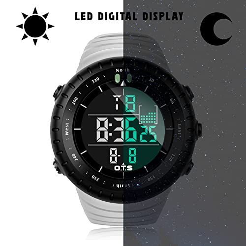 PALADA Men's Digital Sports Watch Waterproof Tactical Watch with LED Backlight Watches for Men - color: Grey White