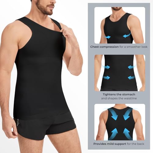Sleeveless Compression Shirt Men Slimming Body Shaper Vest Mens Compression Tank Top Undershirt Shapewear Tummy Control - color: Black+black, size: XX-Large