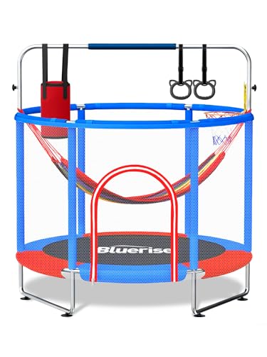 BLUERISE 60" Indoor&Outdoor with Enclosure 5FT Trampoline for Kids Gifts - color: Blue / Red - 6-in-1