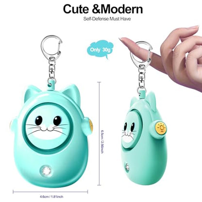 Personal Safety Alarm Keychain, 130dB Loud Siren, LED Light, Cute Cat Design Security Device for Women, Children, Elderly - color: Green