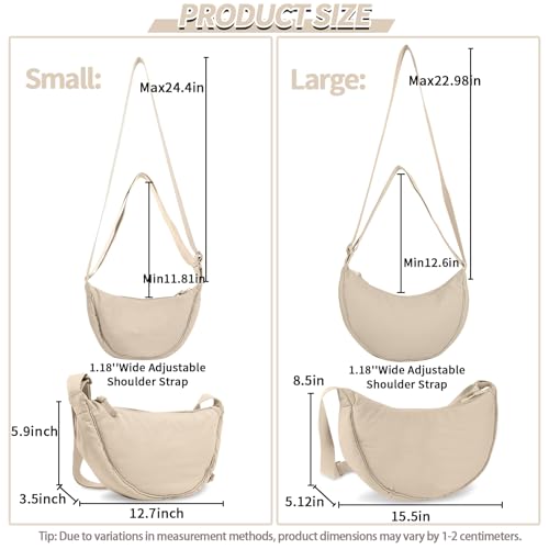 Nylon Crescent Crossbody Bag for Women Purses Trendy Men,Small Travel Sling Bag Hobo - color: Beige, size: Large