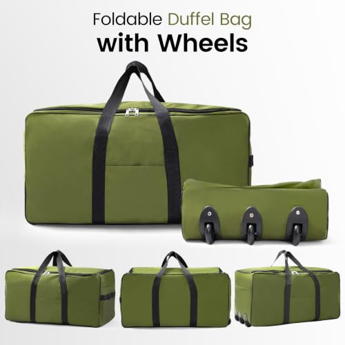 REDCAMP 85L/120L/140L Foldable Duffle Bag with Wheels, Large Travel Duffel Bag - color: Green