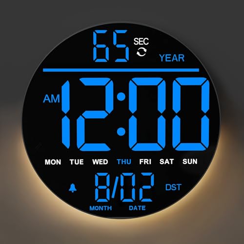 JALL 8" Large Digital Wall Clock with Remote, Big LED Display, Alarm Countdown Timer for Classroom, Gift for Student Teacher, DST, Temperature, Decor for Bedroom Living Room Gym Gaming Room, Blue - color: Blue, size: 8 inches