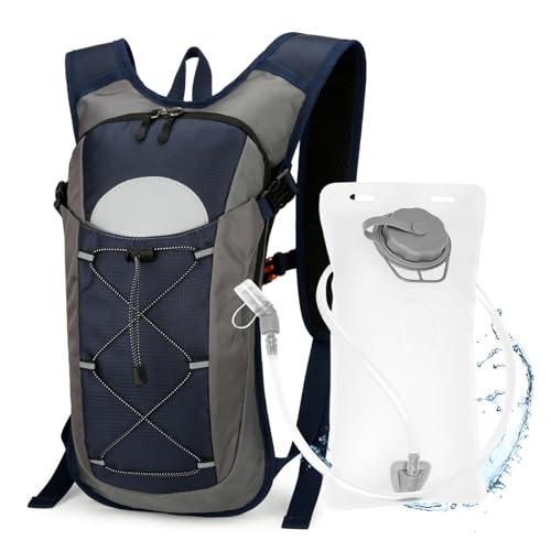 Hydration Backpack with 2L Water Bladder – Lightweight & Durable for Running, Hiking, Biking – Adjustable Fit for Men, Women, Youth - color: Blue+Gray