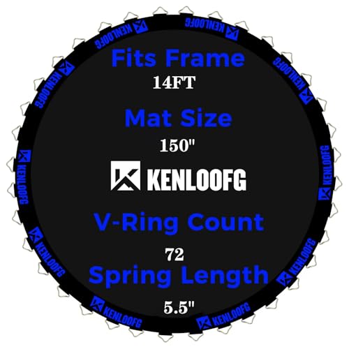 Trampoline Replacement Mat,72/96 V-Rings,Fits 12/14/15ft Trampoline Frame & 5.5"-7" Springs - color: Blue Jacquard Webbing, size: 14FT|150"Dia|72 V-Rings|Fits 5.5" Springs Length