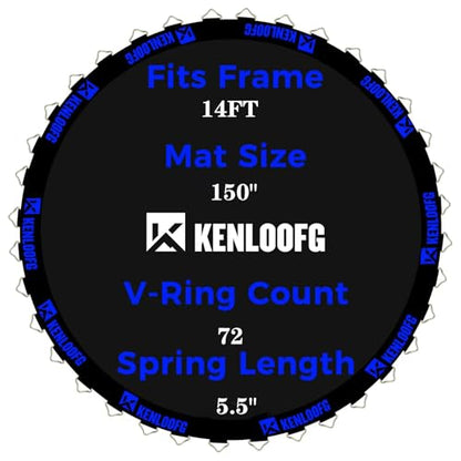 Trampoline Replacement Mat,72/96 V-Rings,Fits 12/14/15ft Trampoline Frame & 5.5"-7" Springs - color: Blue Jacquard Webbing, size: 14FT|150"Dia|72 V-Rings|Fits 5.5" Springs Length