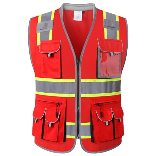 JKSafety Reflective Safety Vest for Men Cushioned Collar JK89 Red M - color: Redt1s1, size: Medium