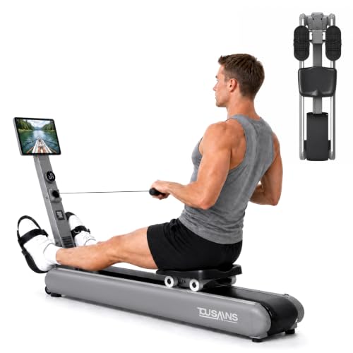 TOUSAINS ER7 Self-Powered Rowing Machine, Magnetic Folding Rowing Machine for Home with 32 Resistance Levels, Quiet Dual Rail Foldable Rower for Full Body Workout
