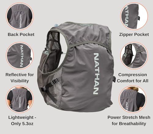 Nathan Women's Hydration Vest - Lightweight Mesh, Breathable, 2x14oz Flasks, 2L Bladder, Reflective Vest, Pinnacle Breeze - size: Large-X-Large, style: Charcoal