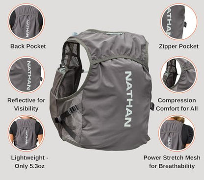 Nathan Women's Hydration Vest - Lightweight Mesh, Breathable, 2x14oz Flasks, 2L Bladder, Reflective Vest, Pinnacle Breeze - size: Large-X-Large, style: Charcoal