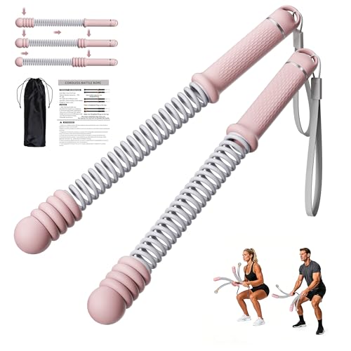 Adjustable Ropeless Battle Ropes, Portable Cordless Battle Ropes for Home Gym, Workout Equipment Exercise Rope for Low-Impact Workout, Strength & HIIT, for Men & Women (Pink) - color: Pink, size: Adjustable 4 Weights