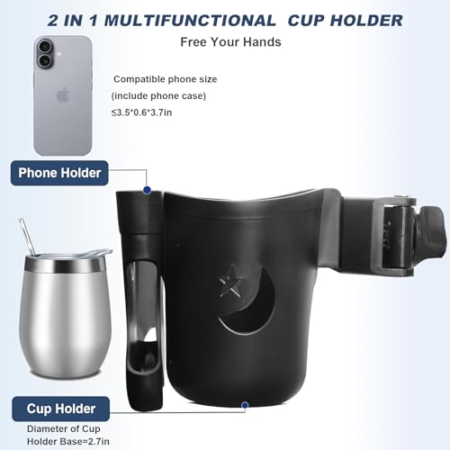 WHLICKS 2-in-1 Walker Cup Holder with Phone Holder，Fit for Wheelchair, Rollator, Scooter, Bike, Mobility, Camper, Stroller with Sturdy,Rotatable,Adjustable,Anti - Slip Clip - size: Patterns
