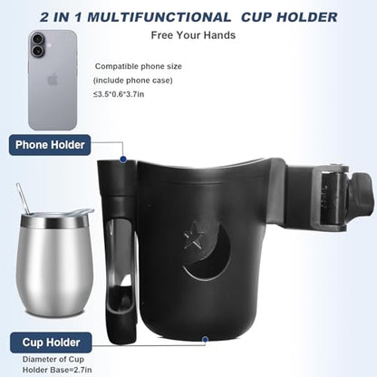 WHLICKS 2-in-1 Walker Cup Holder with Phone Holder，Fit for Wheelchair, Rollator, Scooter, Bike, Mobility, Camper, Stroller with Sturdy,Rotatable,Adjustable,Anti - Slip Clip - size: Patterns