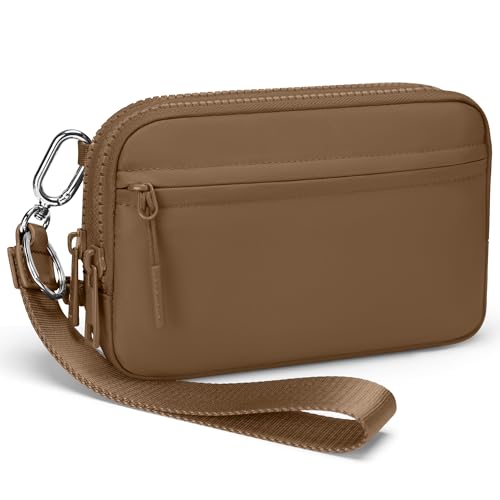 FODOKO Wristlet wallets for Women RFID crossbody bags with 4 Zippers - color: Brown2