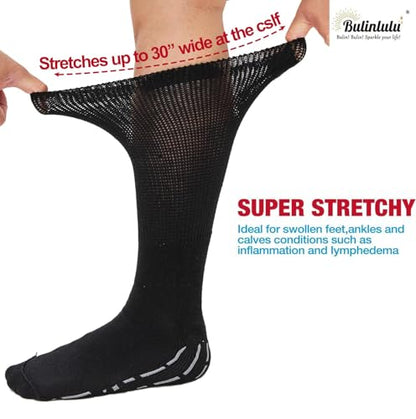 Bulinlulu Extra Width Diabetic Socks Men Women-4 Pairs Wide Edema Sock for Swollen Feet,Non Slip Cast Bariatric Socks 13-15 - color: Dark Navy Blue