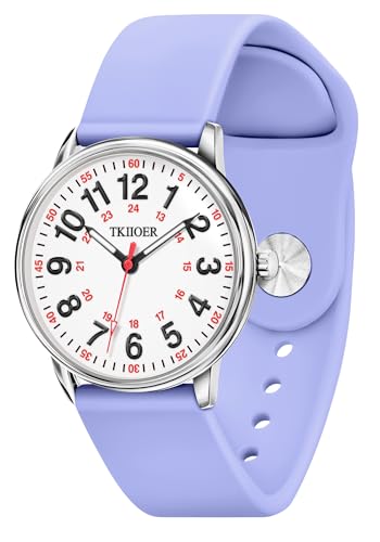 TKIIOER Nurse Watch for Nurse Medical Professionals Students Women Men, 50M Waterproof 12/24 Hour Military Time Luminous Easy Read Dial, Second Hand Watch for Nursing - color: Light Purple