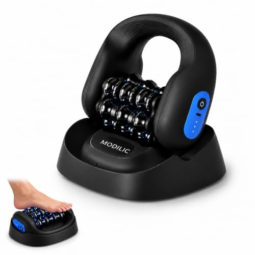 Electric Foot & Body Massager Roller, 2-in-1 Rechargeable Deep Tissue Massage Tool with Auto Massage Base, Handheld Muscle Recovery Roller for Plantar Fasciitis, Foot Pain, Legs, Arms and Neck