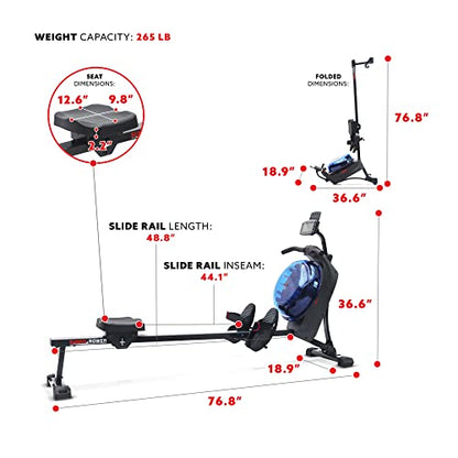 Sunny Health & Fitness Smart Hydro + Magnetic Dual Resistance Water Rower - color: Blue