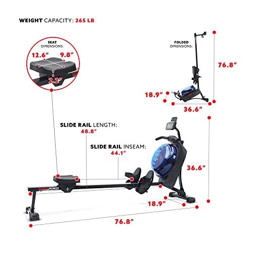Sunny Health & Fitness Smart Hydro + Magnetic Dual Resistance Water Rower - color: Blue