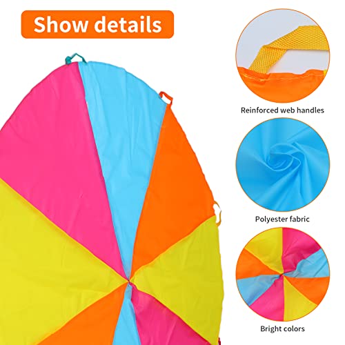 6ft Rainbow Parachute, Play Parachute Toy for Kids, Parachute with Handles Indoor & Outdoor Play Equipment - size: 6FT