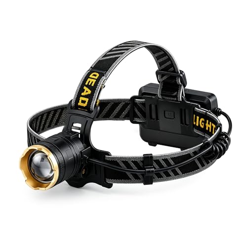 1,000,000 LM Rechargeable Headlamp, 90° Adjustable Head Lights for Forehead, IP68 Waterproof Head Lamp for Hunters for Outdoor Camping, Hunting, Running - color: Black-H