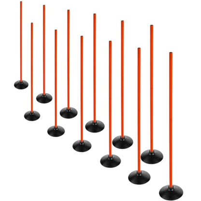 Orange Soccer Agility Poles Set Detachable Sports Trainning Speed Pole Slalom Poles with Rubber Base Sport Traning Equipment - color: Pack of 12, style: 4.9 FT