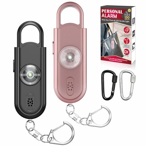 Safe Sound Personal Alarm, 2 Pack 130 dB Loud Siren Song Emergency Security Alarm Keychain with Strobe LED Light, Personal Sound Safety Siren for Women, Men, Children, Elderly - color: Black/Rose Gold