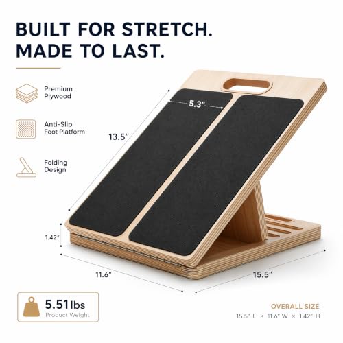 Wooden Slant Board for Calf Stretching, Adjustable Stretch Board