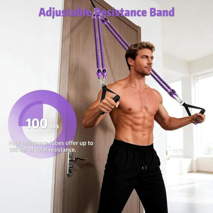 Pedal Resistance Band with Handle, Aturien Adjustable Powerful 4-Tube Elastic Bands for Exercise, Multifunctional Foot Pedal Puller, Home Workout Equipment for Legs Arms Abs - color: Purple