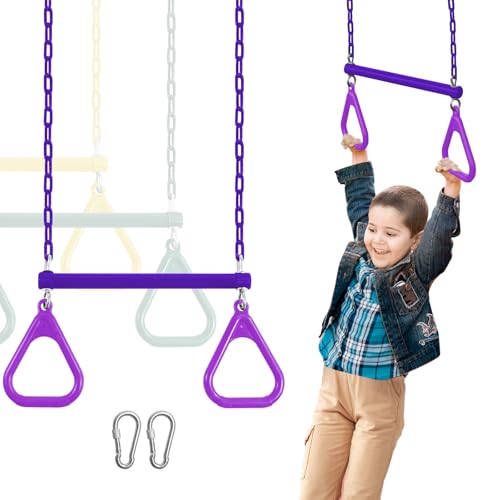 Duty Ring Trapeze Bar for Backyard-16.5" Trapeze Swing Bar- Swingset Accessories Outdoor with 47" Coated Chains 2 Snap Hooks (AB010004-3)