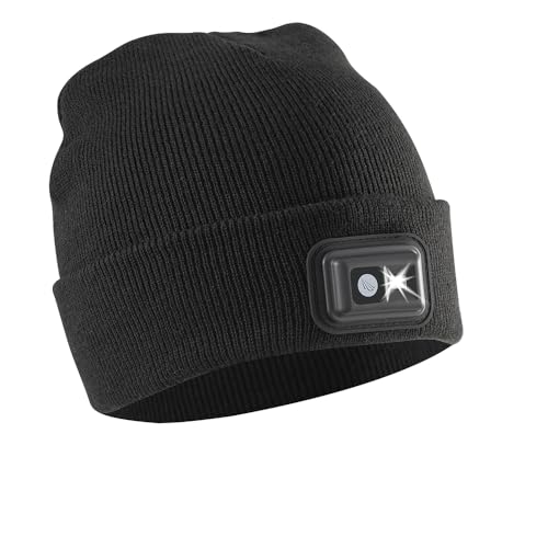 POWERCAP LED Hat Light 150 Lumens Rechargeable Fleece Beanie with Bright Built-in Headlamp Waterproof LED Warm One Size Cap - color: Knit Black