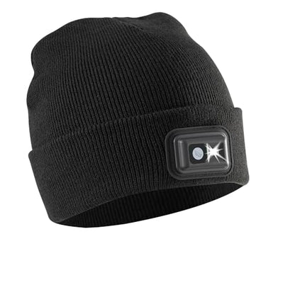 POWERCAP LED Hat Light 150 Lumens Rechargeable Fleece Beanie with Bright Built-in Headlamp Waterproof LED Warm One Size Cap - color: Knit Black