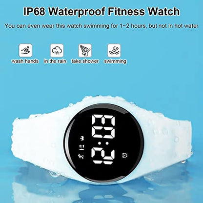Kids Pedometer Fitness Watch Without App/Bluetooth, Rechargeable Sports Watch with 21-Day Battery Life, IP68 Waterproof Watch with Alarm Clock Timer Step/Distance/Calorie Counter for Kid Boys Girls - color: White