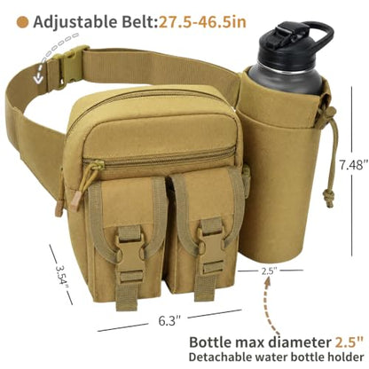Fanny Pack Waist Bag with Water Bottle Holder Detachable for Men Women, Crossbody Hiking Waist Pack with 5 Pockets, Running Travel Dog Walking Workout Cycling Outdoor Fishing Hip Belt Bag- Mud - color: Mud - Bottle Holder