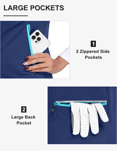 Little Donkey Andy Women's Short Sleeve Golf Jacket Lightweight Water Resistant Quick Dry Running Vest with Zipper Pockets - color: Blue, size: Large