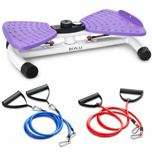 Ronai Waist Twister Machine with Resistance Bands – Adjustable Ab Twister Board for Home Fitness, Dual Pedals, Quiet Rotation, Tracks Time/Reps/Calories, 300 Lbs Capacity - color: Purple