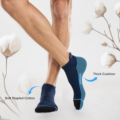 FITRELL Men's 6 Pack Ankle Running Socks Low Cut Cushioned Athletic Sports Socks 7-9/9-12/12-15 - color: Navy Black, size: 9-12