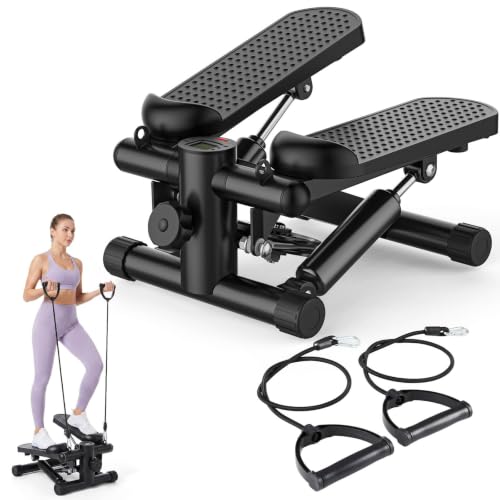 OLIXIS Steppers for Exercise At Home Workout Equipment, Mini Stepper Exercise Machine for Senior Citizens, Twist Stepper with Resistance Bands, Cardio Weight Loss Equipment Home Fitness - color: Black Pro