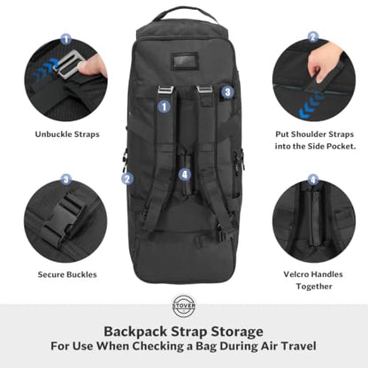 STOVER 100L U-Zip Rolling Duffel Bag with Wheels, Expedition Series X-Large Durable Travel Duffle + Toiletry Bag, Lay-Flat Opening, Packable with Shoulder Straps - Use as Luggage or Backpack (Black) - color: U-Zip Expedition Black