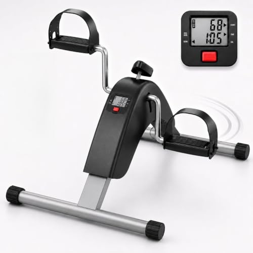 Under Desk Bike Pedal Exerciser, Mini Exercise Bike for Arm and Leg Workout | Adjustable Resistance, LCD Tracking, Secure Foot Straps, Compact Frame for Seated Home or Office Workouts - color: Black-Exer