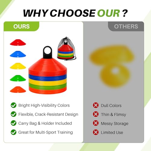 50/100PCS Soccer Cones with Carry Bag & Holder, 5 Color Disc Cones - color: 100 Pack