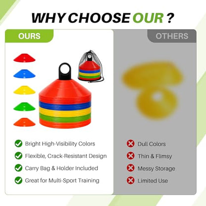 50/100PCS Soccer Cones with Carry Bag & Holder, 5 Color Disc Cones - color: 100 Pack