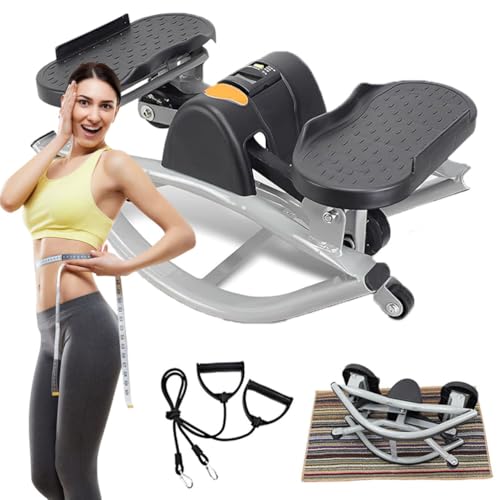 U-Shaped Rock Stepper Machine for Home Workout,Side-to-Side Lateral Rocking Fitness Stepper with Digital Monitor/Resistance Bands,Low-Impact Compact Side Stepper for Full Body Fitness